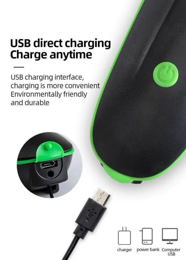 lumière LED pour vélo, éclairage 3 modes avec klaxon électronique, Rechargeable par USB – Image 3