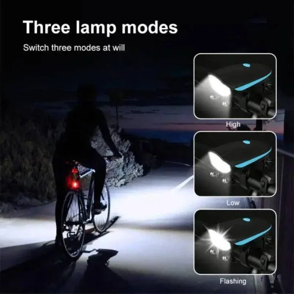 lumière LED pour vélo, éclairage 3 modes avec klaxon électronique, Rechargeable par USB – Image 7
